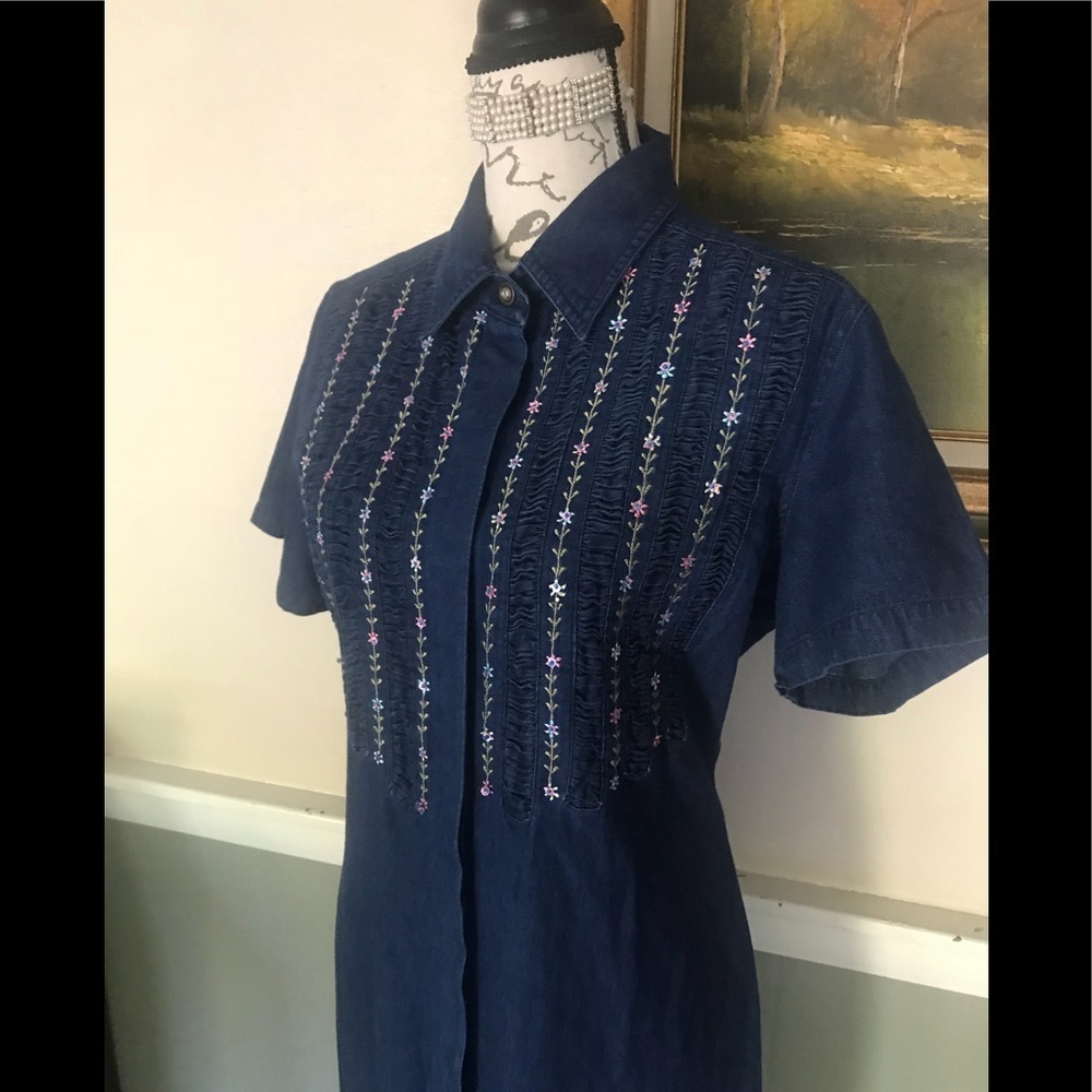 Jane Ashley Denim Ruffle Front Collard Dress PL - Picture 4 of 7